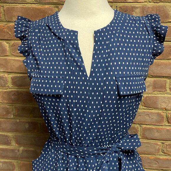 Monteau Navy & White Flutter Sleeve Dress Size Large - Picture 3 of 6